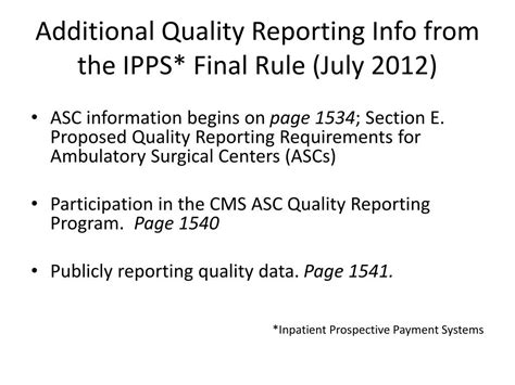 PPT CMS Quality Reporting For ASCs PowerPoint Presentation Free