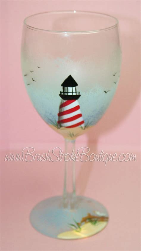 Hand Painted Wine Glass Lighthouse Original Designs By Cathy Kraemer Champagne Flute