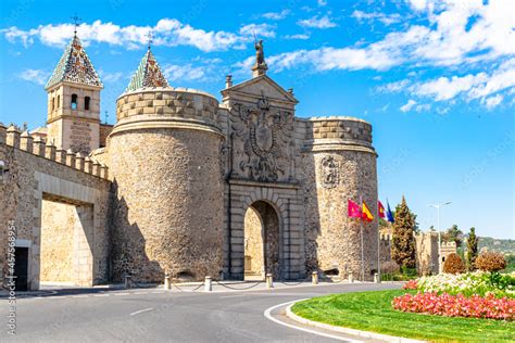 Puerta de Bisagra (Gate of Bisagra) one of the main entrances in the medieval Town of Toledo ...