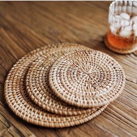 Natural Round Rattan Weave Placemat Coaster 13cm Etsy