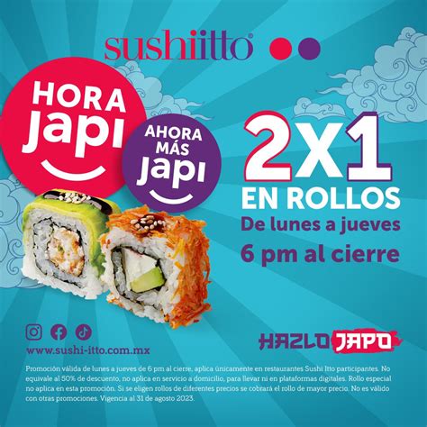 Hora Japi Sushi Itto X En Rollos De Lunes A Jueves De Las