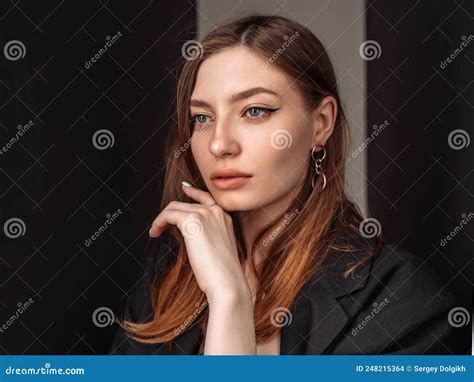 Portrait Of A Beautiful Woman With Dark Hair And Blue Eyes Beautiful