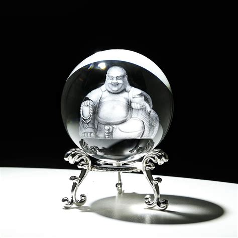 Longwin D Laser Laughing Buddha Statue Crystal Ball Paperweight