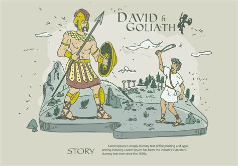 David And Goliath Story Hand Drawn Vector Illustration 150955 Vector