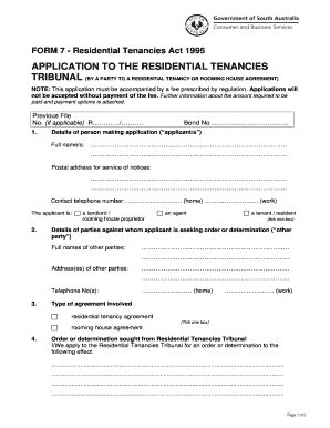 Fillable Online Sa Gov Form 7 Application To The Residential