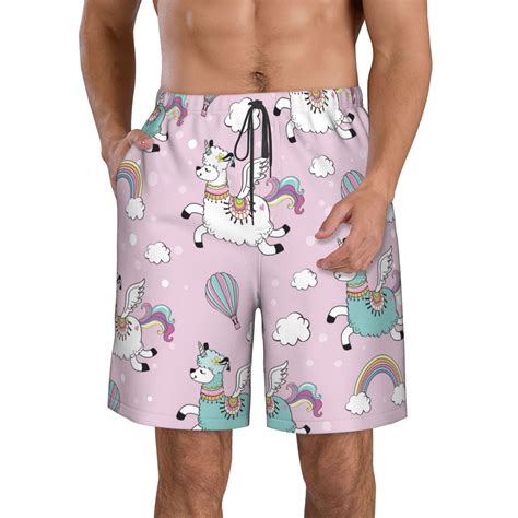 Lukts Llama Unicorn And Rainbow Mens Swim Trunks Quick Dry Swim Shorts