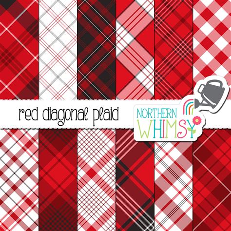 Red Seamless Diagonal Plaid Digital Paper Northern Whimsy Design