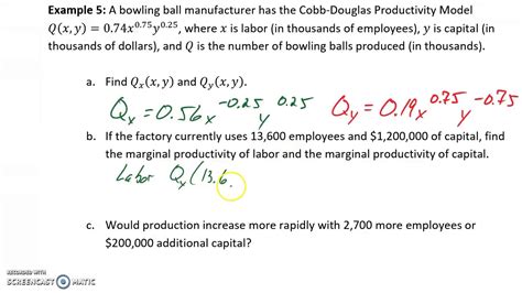 Busi Calc Multivariable Marginal Analysis Cobb Douglas Functions Youtube