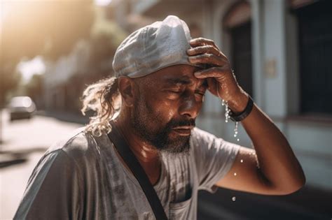 Premium AI Image | Middle aged man feeling bad during summer heatwave