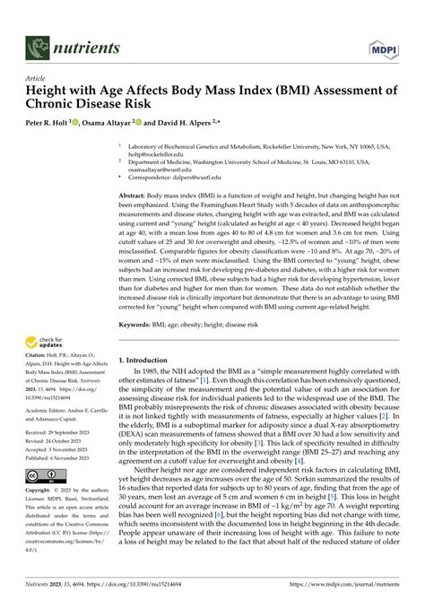 Pdf Height With Age Affects Body Mass Index Bmi Assessment Of