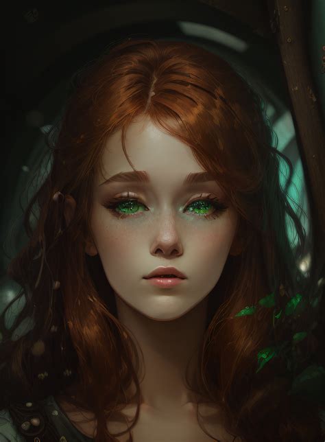 Redhead Green Eyes Art