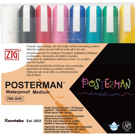 Zig Posterman Waterproof Chalk Marker 2mm Set Of 8 Medium Tip