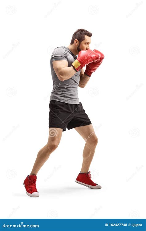 Boxeador Con Guantes De Boxeo Rojos En Posici N De Guardia Foto De