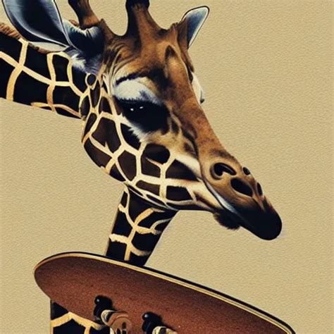 A Giraffe Wearing Sunglasses And Riding A Skateboard Stable