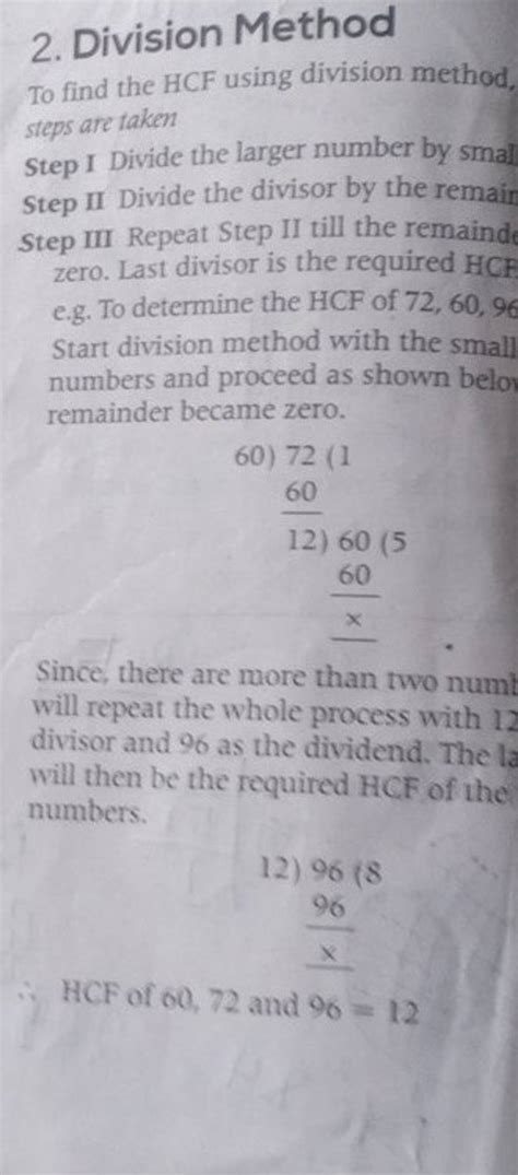 Division Method To Find The Hcf Using Division Method Steps Are Taken