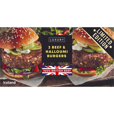 Iceland Luxury 2 Beef And Halloumi Burgers 284g Burgers Iceland Foods