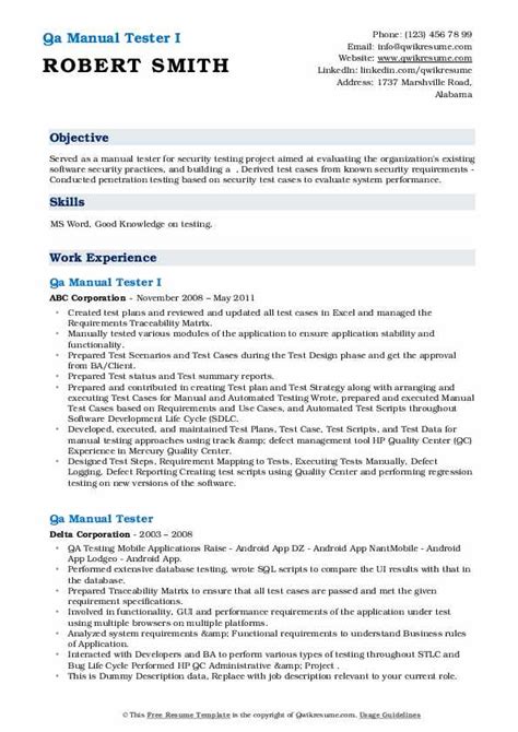 Qa Manual Tester Resume Samples QwikResume