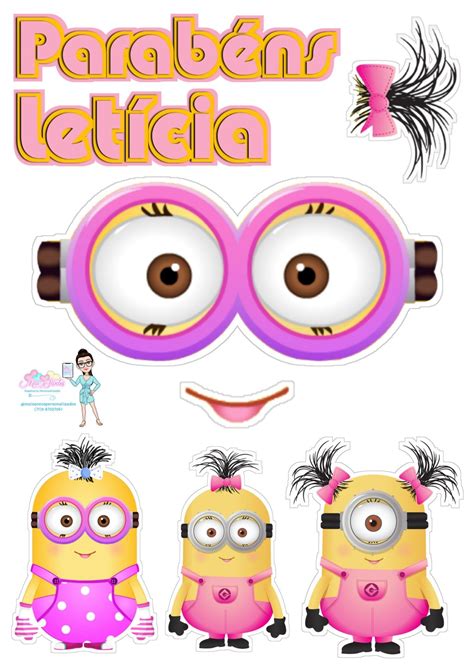 Topper De Bolo Tema Minions Rosa Decora O Festa Infantil Minions