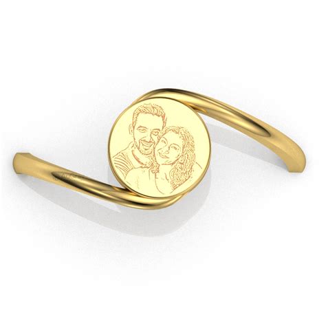 Charming Photo Engraved Gold Ring