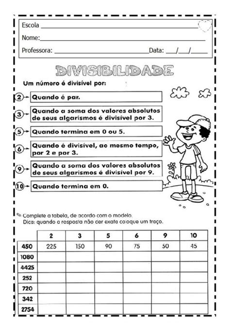 Atividade De Divisibilidade 6 Ano
