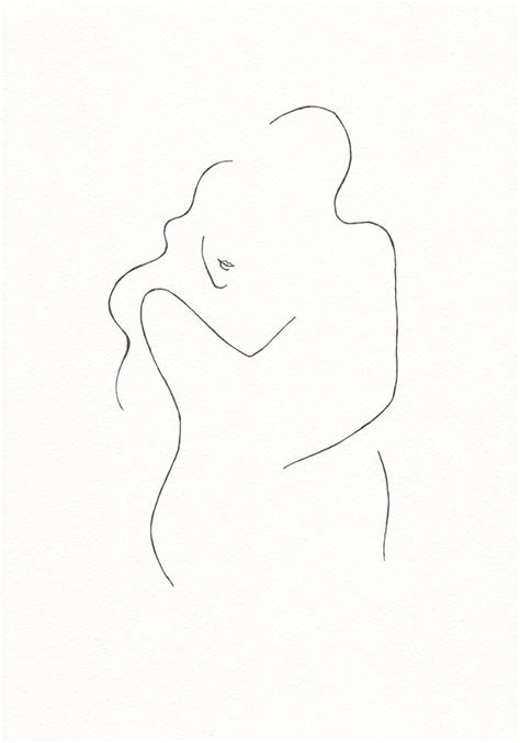 Black And White Minimalist Ink Drawing Of Lover S By Siret On Etsy