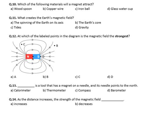 Physical Science Magnetic Field Worksheets