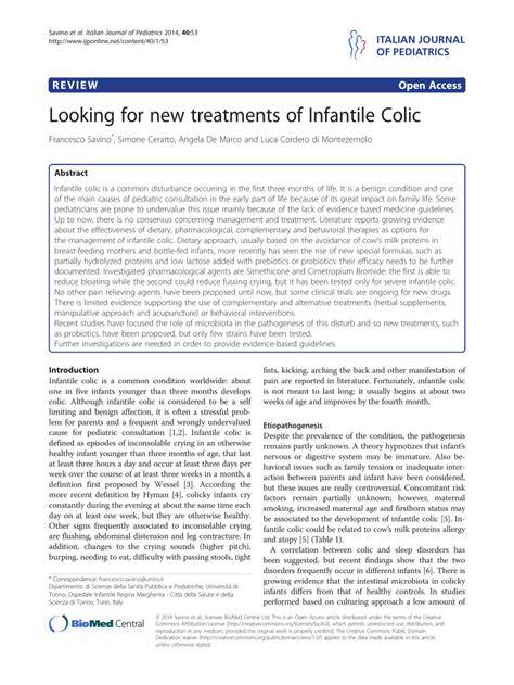 PDF Looking For New Treatments Of Infantile Colic