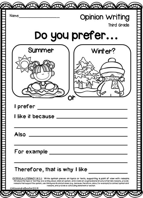 Opinion Writing Grade 3 Worksheets