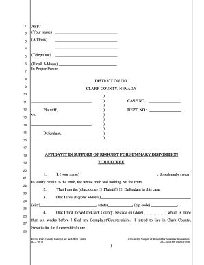 Fillable Online Clarkcountycourts Affidavit In Support Of Summary