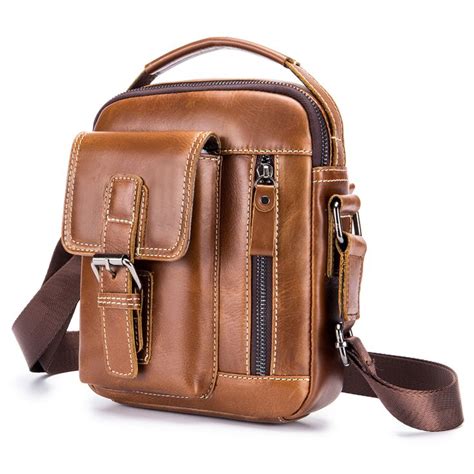 Men Classic Leather Handbag With Detachable Shoulder Strap Shoulder Bag Men Leather Shoulder