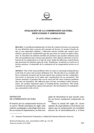 Evaluacion De La Comprension Lectora Pdf