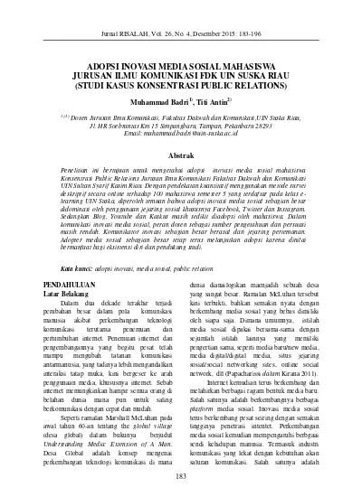 ADOPSI INOVASI MEDIA SOSIAL MAHASISWA JURUSAN ILMU KOMUNIKASI FDK UIN
