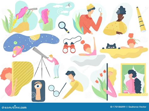 People Watching Observing And Peeping Vector Illustration Stock