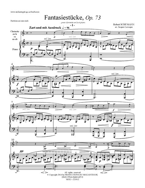 Schumann Robert Fantasiestucke Op For Clarinet Free Sheet