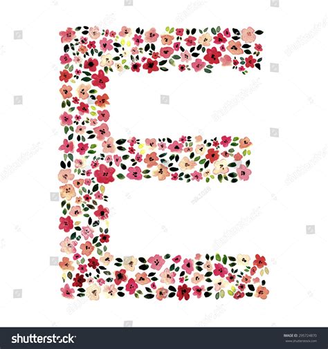 Watercolor Flowers Alphabet Letter E Stock Illustration 295724870