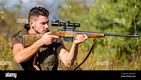 Guy Hunting Nature Environment Hunting Weapon Gun Or Rifle Hunting