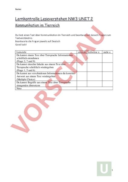 Arbeitsblatt New World 3 Unit 2 Leseverstehen Englisch Lehrmittel