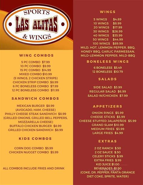 Las Alitas Sports And Wings Menu In Roma Tx Order Delivery And Reviews