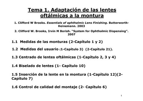 Tema 1 Adaptación de las lentes a la montura 2018 19 Tema 1