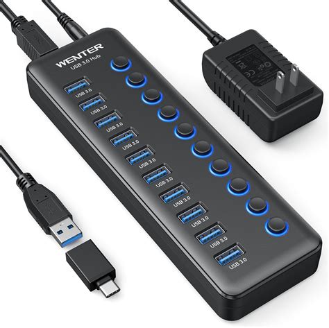 Amazon Powered USB Hub Miuhhur 10 Port USB Splitter With