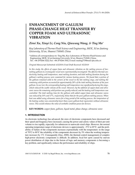 Pdf Enhancement Of Gallium Phase Change Heat Transfer By Copper Foam