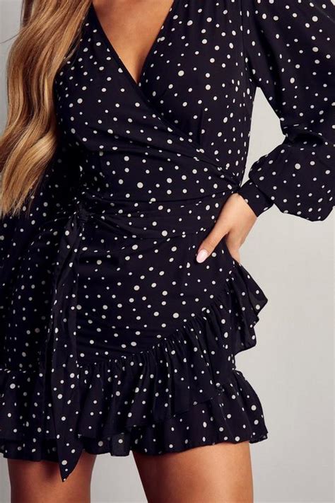 Dresses Polka Dot Wrap Frill Dress Misspap