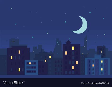 City night buildings with moon Royalty Free Vector Image