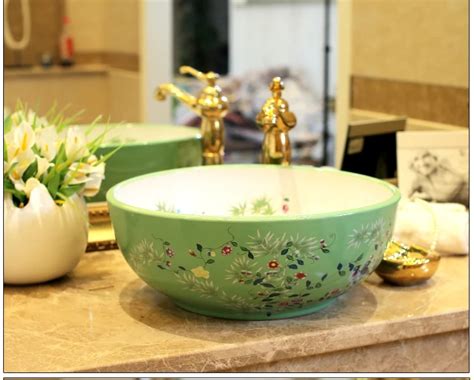 China Artistic Handmade Ceramic Bathroom Sinks Lavobo Round Counter Top