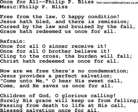 Once For All By Philip Bliss Christian Hymn Or Song Lyrics