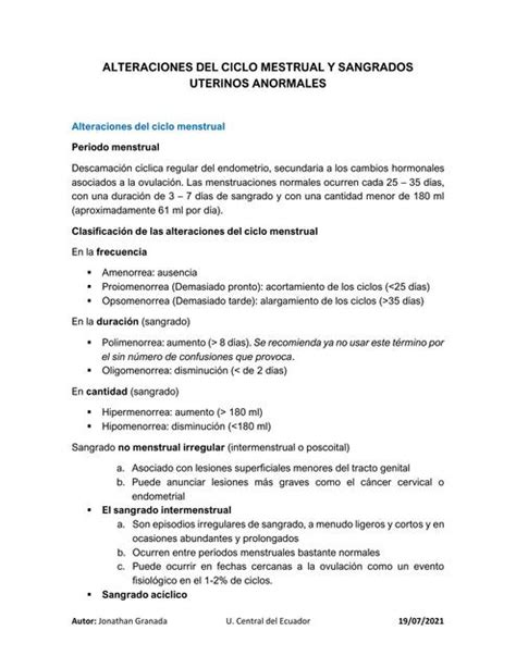 Alteraciones Del Ciclo Menstrual Y Sangrados Uterinos Anormales