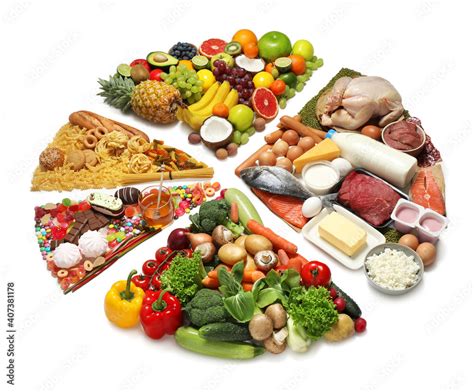 Food Pie Chart On White Background Healthy Balanced Diet Stock Photo