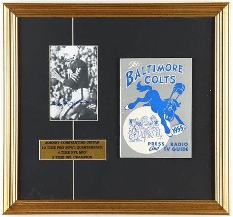 Johnny Unitas Signed Custom Framed Photo Display With Colts 1955 Press