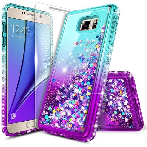 Samsung Galaxy S7 Phone Case With Tempered Glass Screen Protector Nagebee Glitter Liquid