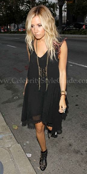 Ashley Tisdale Wore A Tassel Bottom Black Tank Dress Arriving To An Art